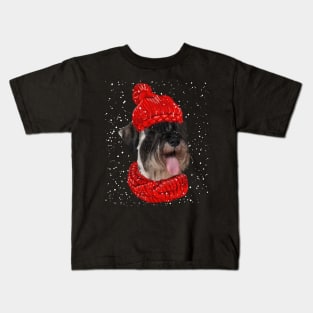 Standard Poodles Wearing Red Hat And Scarf Christmas Kids T-Shirt